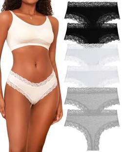 BeReady Baumwoll Unterwäsche Damen Unterhosen Damen Spitze Hipster Gerippte Brazilian Slip Damen Sexy Atmungsaktiv Underwear Frauen Weich Pantys Mehrpack 6 von BeReady