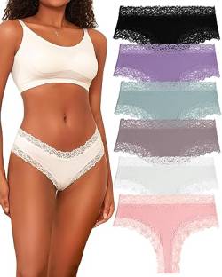 BeReady Baumwoll Unterwäsche Damen Unterhosen Damen Spitze Hipster Gerippte Brazilian Slip Damen Sexy Atmungsaktiv Underwear Frauen Weich Pantys Mehrpack 6 von BeReady