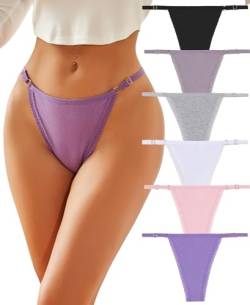 BeReady Baumwolle String Tanga Damen Einstellbar G-String Unterhosen Frauen Sexy Spitze Niedrige Taille Unterwäsche Mehrpack 6er Pack von BeReady