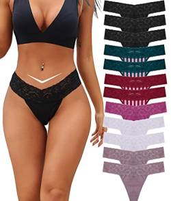 BeReady Baumwolle String Tanga Damen Spitze Unterhosen Frauen V-Waist Atmungsaktiv No Show Thong Mehrpack 6/12er Pack von BeReady