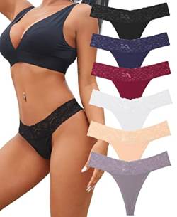 BeReady Baumwolle String Tanga Damen Spitze Unterhosen Frauen V-Waist Atmungsaktiv No Show Thong Mehrpack 6/12er Pack von BeReady