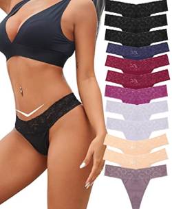 BeReady Baumwolle String Tanga Damen Spitze Unterhosen Frauen V-Waist Atmungsaktiv No Show Thong Mehrpack 6/12er Pack von BeReady