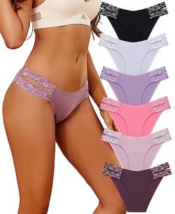 BeReady Seamless Slips Damen Spitze Nahtlose Unterwäsche Frauen Sexy Spitzen Unsichtbarer Unterhosen Damen Nahtlos Brazilian Slip Damen Mehrpack 6er Pack von BeReady