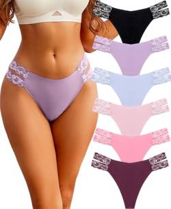 BeReady String Tanga Damen Set Sexy Spitze Tanga Damen Seamless Slips Damen Spitzen Unterhosen Damen Nahtlose Unterwäsche Mehrpack 6er Pack von BeReady