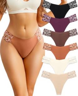 BeReady String Tanga Damen Set Sexy Spitze Tanga Damen Seamless Slips Damen Spitzen Unterhosen Damen Nahtlose Unterwäsche Mehrpack 6er Pack von BeReady