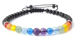 BeWithYou Armband Damen Herren mit echten 4mm Naturstein Perlen filigran und dezent gearbeitet Yoga Boho Hippie Ethno Surfer Freundschaft (7 Chakra schwarz) von BeWithYou