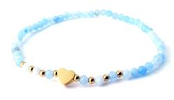 BeWithYou Echtes Naturstein Perlenarmband mit Herzanhänger für Damen Frauen (Aquamarine) von BeWithYou