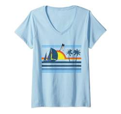 Damen Retro Palm Tree Shirt - Tropical Beach Vintage Style 70s 80s T-Shirt mit V-Ausschnitt von Beach Retro Travel Souvenir Sunset Vintage 70s 80s