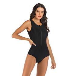 Beachkini Einteiliger Badeanzug für Frauen ärmellose Bademode mit Frontreißverschluss Triangel-Badeanzug Rash Guards,27,S von Beachkini