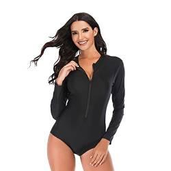 Beachkini Frauen Surfanzug mit Reißverschluss Langarm-Triangel-Body Badeanzug einfarbige Badebekleidung,Noir 66631,L von Beachkini