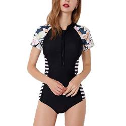 Beachkini One-Piece Swimsuit for Women Long-Sleeved Swimwear with Front Zip Triangle Swimsuit,Black 9049,M von Beachkini