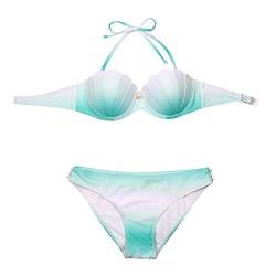 Beachkini Women's Swimsuits Gradient Colour Bikini Mermaid Shell Swimwear High Waist Swimsuit,White Green,S von Beachkini