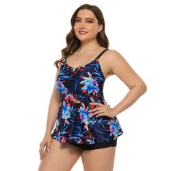 Beachkini Zweiteiliger Badeanzug mit Retro-Print für Frauen in Übergröße Tankini Strandkleid,2012 baihe,EU52 von Beachkini