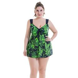 Beachkini Zweiteiliger Badeanzug mit Retro-Print für Frauen in Übergröße Tankini Strandkleid,5201 Grün,48 von Beachkini