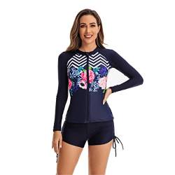 Women's Long Sleeve Printed Swimwear Two Pieces Swimsuit Rash Guard Surfwear,39 Blue,S von Beachkini