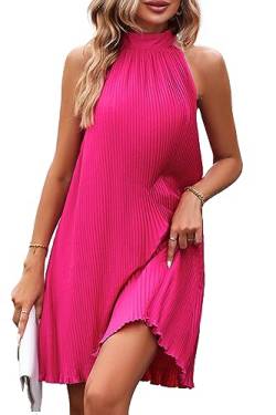 Beachsissi Damen Einfarbige Kleider Neckholder Freizeitkleid, Rosered, L von Beachsissi