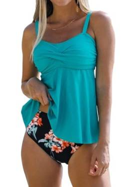 Beachsissi Damen Tankini Badeanzug, Twsit vorne, hohe Taille, 2-teilig - Blau - X-Large von Beachsissi