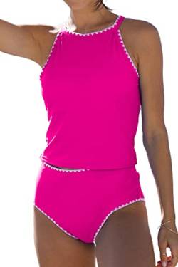 Beachsissi Damen Zweiteiliges Tankini Set mit Hoher Taille Rundhalsausschnitt und Hoher Taille, Rosa, M von Beachsissi