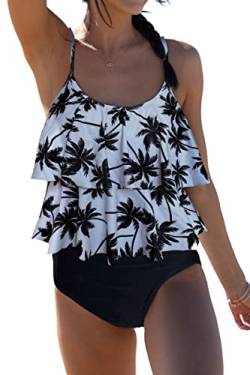 Beachsissi Tankini Badeanzug Stripe Print High Waisted Tummy Control 2-Teiler Badeanzug, Kokosnussbaum, S von Beachsissi