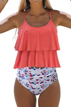 Beachsissi Tankini Badeanzug Stripe Print High Waisted Tummy Control 2-Teiler Badeanzug, Mehrfarbig, L von Beachsissi