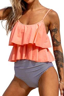 Beachsissi Tankini Badeanzug Stripe Print High Waisted Tummy Control 2-Teiler Badeanzug, Rosa, M von Beachsissi