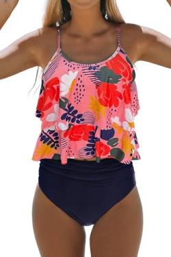 Beachsissi Tankini Badeanzug Stripe Print High Waisted Tummy Control 2-Teiler Badeanzug, Tomate, L von Beachsissi