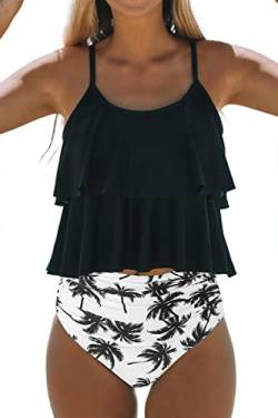 Beachsissi Tankini Badeanzug Stripe Print High Waisted Tummy Control 2-Teiler Badeanzug (M, Blatt) von Beachsissi