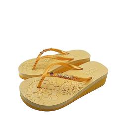 BeachyFeet Zehentrenner Damen - Mit Keil Absatz - Almudena, yellow (gelb), 39/40 EU von BeachyFeet