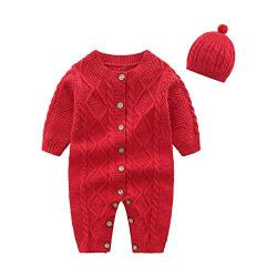 Beal Shopping Gestrickte Baumwolle Baby Pullover Strampler Langarm Outfit mit warmen Hut Set von Beal Shopping