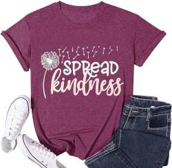 Spread Kindness T-Shirt für Frauen Sommer Pusteblume Grafik Tees Casual Funny Sprüche Brief Gedruckt Süße Shirts Tops, violett, Mittel von Bealatt