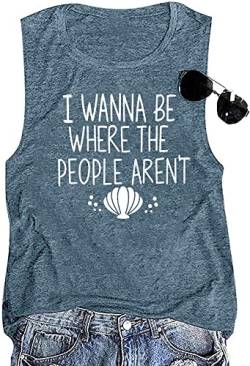T-Shirt mit Aufschrift "I Wanna Be Where The People aren't für Frauen, Urlaub, lässig, kurzärmelig, lustig, niedlich, Grafik-T-Shirt, A - Blau, Mittel von Bealatt