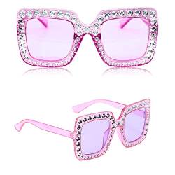Beamely Übergroße Strass-Sonnenbrille, dicker Rahmen, funkelnde Kristall-Sonnenbrille, Unisex, Kristall-Sonnenbrille für Männer und Frauen, violett von Beamely