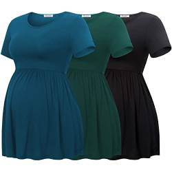 Bearsland Maternity Tops Short Sleeve Scoop Neck Breastfeeding T-Shirt Pregnancy Clothes，Black&Green&Vivid Blue,Large von Bearsland