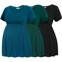 Bearsland Schwangerschafts-Tops Kurzarm U-Ausschnitt Stillen T-Shirt Schwangerschaft Kleidung, Schwarz & Grün & Seeblau, M von Bearsland