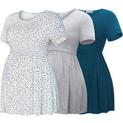 Bearsland Umstands-Top, kurzärmelig, U-Ausschnitt, Still-T-Shirt, Schwangerschaftskleidung, Seeblau, Hellgrau und weiße Punkte, Small von Bearsland