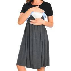 Bearsland Women’s Short Sleeve Nursing Dress Patchwork Breastfeeding Dress with Pocket, Sky Blue, XXL von Bearsland