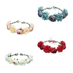 Beatifufu 4 Stück Hochzeit Brautjungfer Kopf Blumenstirnband Brautkopfschmuck Für Die Hochzeit Brautkopfschmuck Blumen Brautblumen Rose Schwangere Frau Künstliche Plastik von Beatifufu