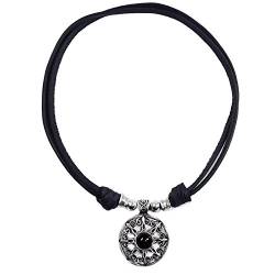 Beau Soleil Jewelry Damen Lederkette Halskette mit Onyx Sonnen Anhänger Längenverstellbar Lederschmuck mit Edelstein (Schwarz) von Beau Soleil Jewelry