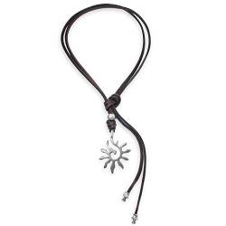 Beau Soleil Jewelry Lederkette Halskette Lederband-Kette mit Anhänger Sonnen Symbol Lederschmuck Braun (Braun) von Beau Soleil Jewelry