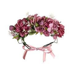 BeauFairy Boho Blumenkranz Haare, Blumenstirnband Haarschmuck Verstellbares Haargummi Blumenkrone Blumenkranz, mit Band Blumengirlande für Kopfschmuck Kommunion Mädchen, Braut Brautjungfer Haarschmuck von BeauFairy