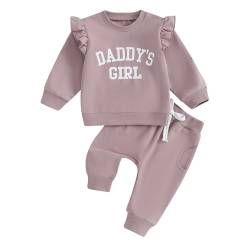 Beauace Kleinkind Baby Mädchen Kleidung Set Daddys Girl Muster Sweatshirt Pullover Langarm Oberteil und Hose Zweiteiler Baby Vatertag Outfit (03 Lila, 12-18 Monate) von Beauace