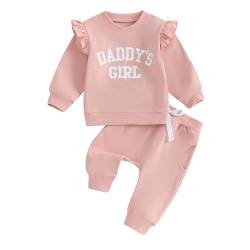 Beauace Kleinkind Baby Mädchen Kleidung Set Daddys Girl Muster Sweatshirt Pullover Langarm Oberteil und Hose Zweiteiler Baby Vatertag Outfit (03 Rosa, 12-18 Monate) von Beauace