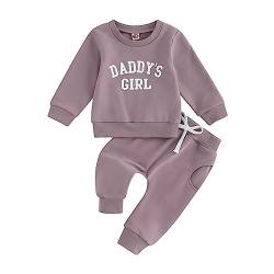 Beauace Kleinkind Baby Mädchen Kleidung Set Daddys Girl Muster Sweatshirt Pullover Langarm Oberteil und Hose Zweiteiler Baby Vatertag Outfit (Lila, 12-18 Monate) von Beauace