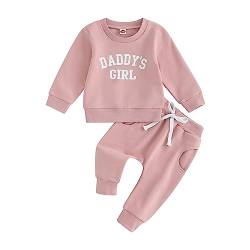 Beauace Kleinkind Baby Mädchen Kleidung Set Daddys Girl Muster Sweatshirt Pullover Langarm Oberteil und Hose Zweiteiler Baby Vatertag Outfit (Rosa, 0-6 Monate) von Beauace