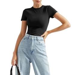 Damen Ausgehen Basic Skims Dupe Crop Top Kurzarm Y2K Solid Slim Fit T-Shirt Rundhalsshirt Streetwear Club Party (Schwarz, M) von Beauace