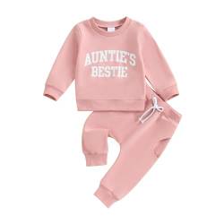 Kleinkind Baby Junge Mädchen Outfits Aunties Little Bestie Lustige Buchstaben Sweatshirt Pullover Langarm Tops Jogger Hosen Zweiteiliges Babykleidungsset (02 Rosa, 2-3 Years) von Beauace