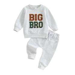 Kleinkind Baby Jungen Outfits Big Bro Lustige Buchstaben Sweatshirt Pullover Langarm Tops Jogger Hosen Zweiteiliges Babykleidungsset (Grau, 3-4 Years) von Beauace