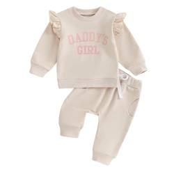 Kleinkind Baby Mädchen Kleidung Set Daddys Girl Muster Sweatshirt Pullover Langarm Oberteil und Hose Zweiteiler Baby Vatertag Outfit (03 Beige, 0-6 Monate) von Beauace