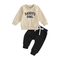 Kleinkind Baby Mädchen Outfit Daddys Girl Buchstaben Muster Sweatshirt Pullover Langarm Oberteil Hose Zweiteiler Baby Kleidung Set (Aprikosenschwarz, 12-18 Monate) von Beauace