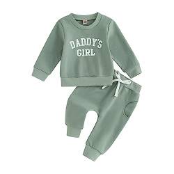 Kleinkind Baby Mädchen Outfit Daddys Girl Buchstaben Muster Sweatshirt Pullover Langarm Oberteil Hose Zweiteiler Baby Kleidung Set (Grün, 0-6 Monate) von Beauace